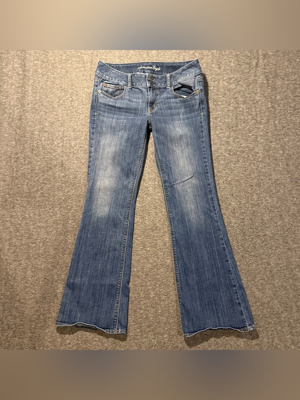 American Eagle Jeans Womens 10 (fit 32x30.5) Blue Artist Flare Stretch Low Rise